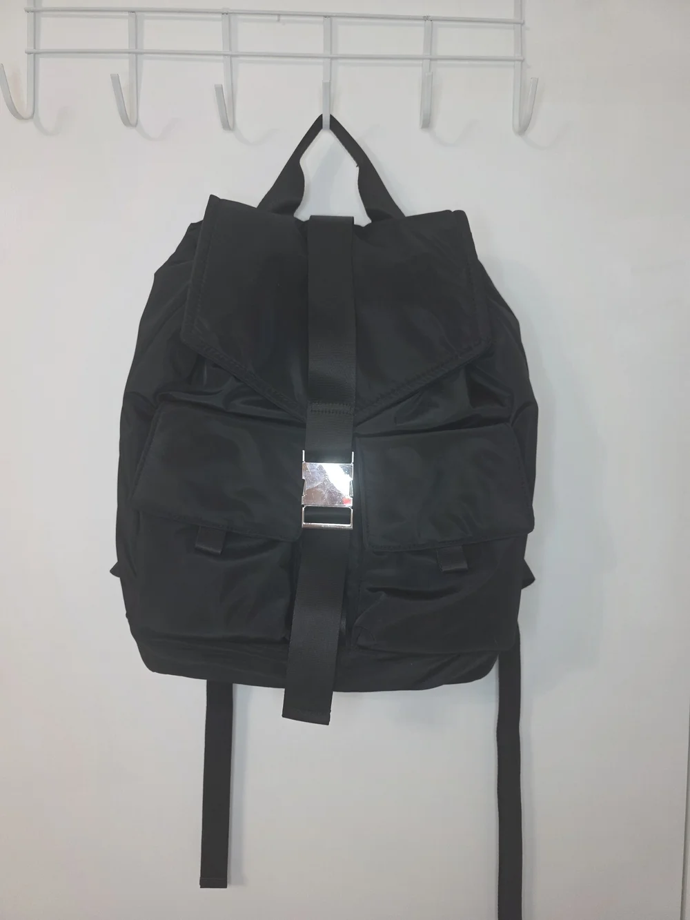Womans Balck Backpack with Front Buckle